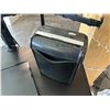 Image 2 : Black Manual Height Adjusting Desk w/ Rolling Armchair, Shredder & 2 Dell Monitors on Mount