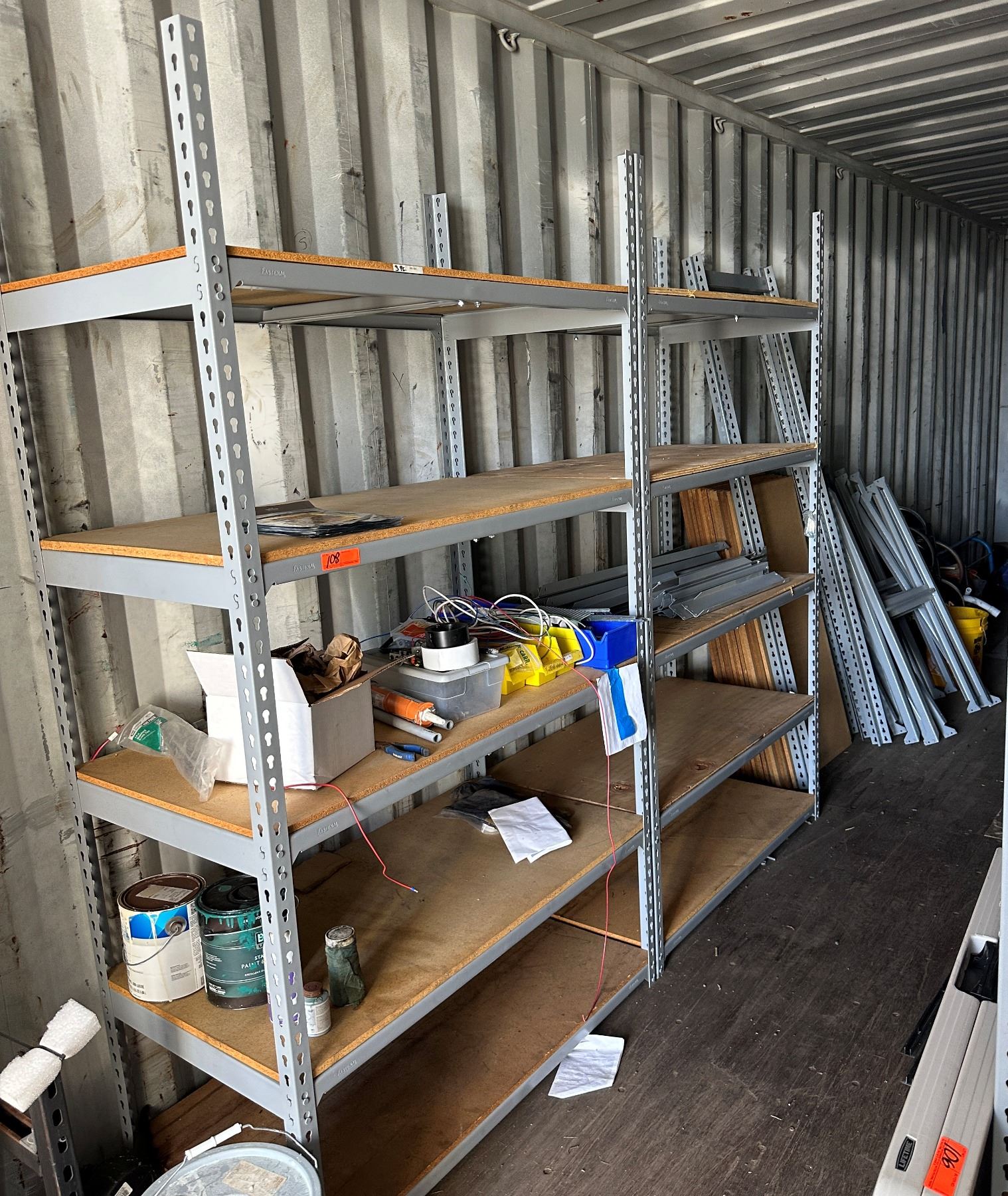 Qty 3 Fastenal Shelving Units: 2 Double wide & 1 Single Wide (contents ...