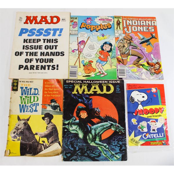 ASSORT. VINT. COMICS, INCLUDES MAD MAGAZINE AND INDIAN JONES