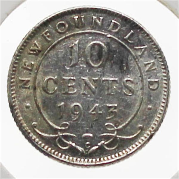 1943 C NEWFOUNDLAND SILVER 10 CENT COIN