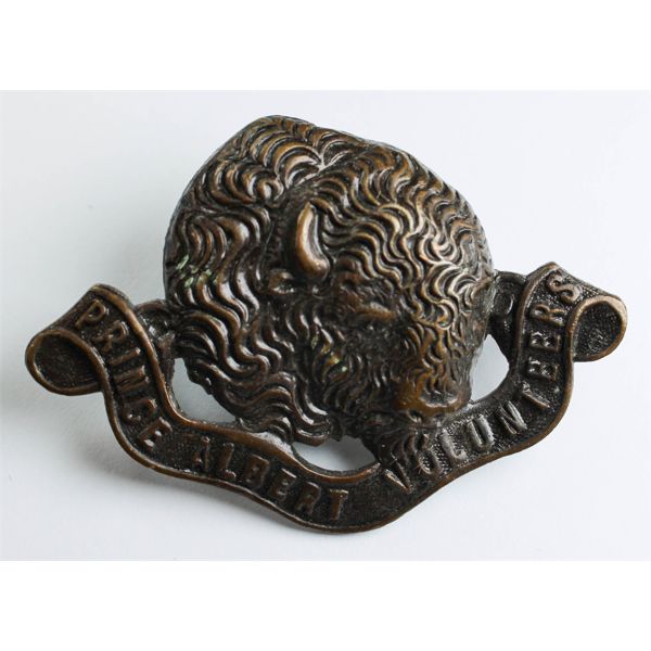 WWII PRINCE ALBERT VOLUNTEERS CAP BADGE