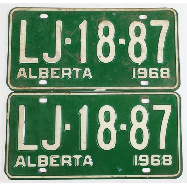 MATCHING VINT. 1968 ALBERTA LICENCE PLATES