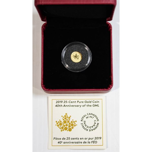 2019 25 CENT PURE GOLD COIN 40TH ANNIV. OF GML