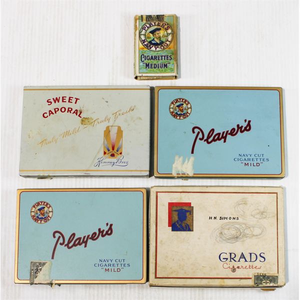 FOUR VINT. CIGARETTE TOBACCO TINS & JOHN PLAYERS "MEDIUM" PACK