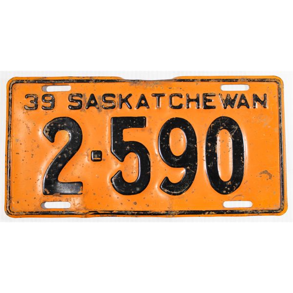 1939 SASKATCHEWAN LICENCE PLATE