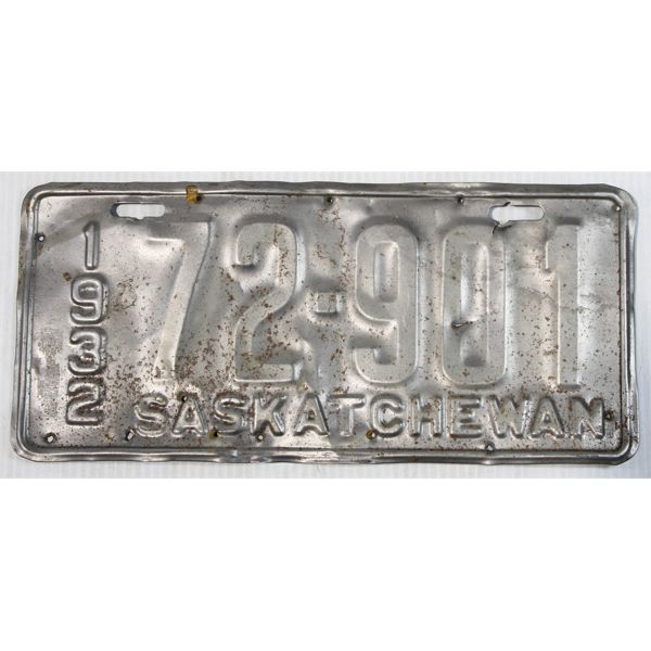 1932 SASKATCHEWAN LICENCE PLATE