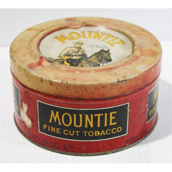 VINT. MOUNTIE FINE CUT TOBACCO TIN W/ ASH TRAY TOP