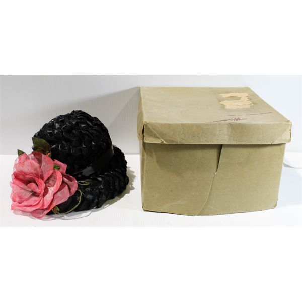 VINT. BLACK WEAVE HAT