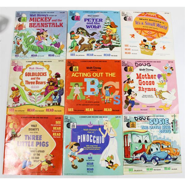 NINE ASSORT. WALT DISNEY 24PG RECORD & BOOKS STORIES