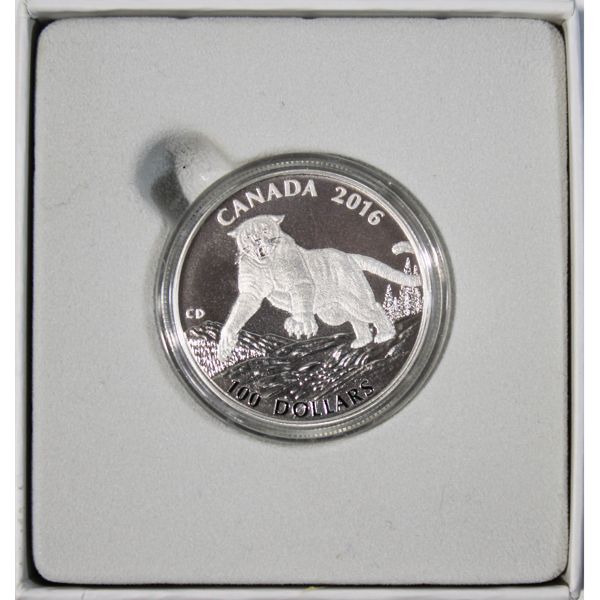 2016 RCM $100 FINE SILVER COIN - COUGAR THEMED
