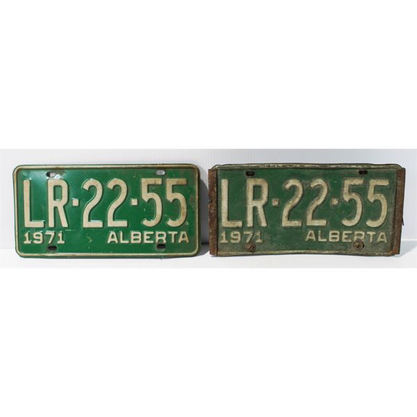 TWO 1971 ALBERTA LICENSE PLATES.