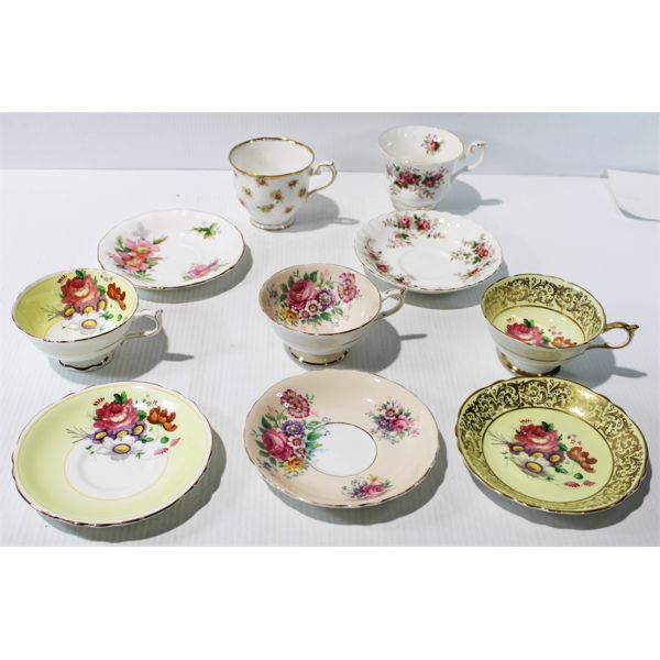 5 ASST. BONE CHINA TEA CUP & SAUCERS.