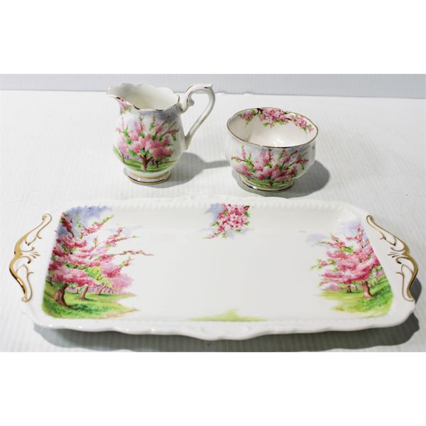 4 ROYAL ALBERT CREAM & SUGAR & SERVING TRAY.
