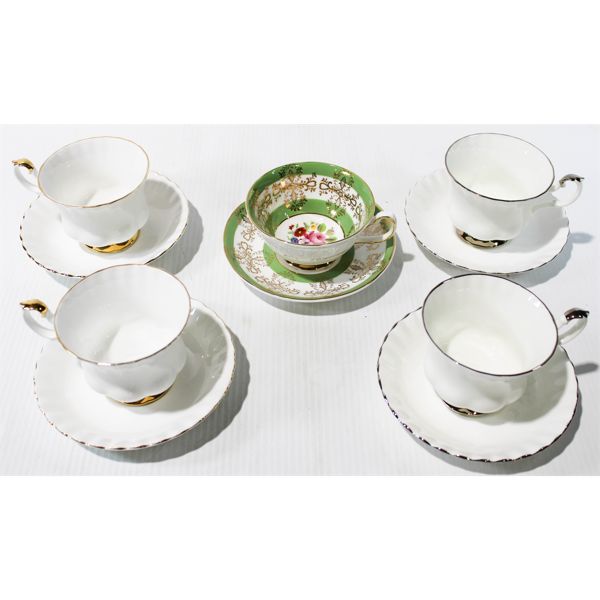 5 ASST. BONE CHINA TEA CUP & SAUCERS.