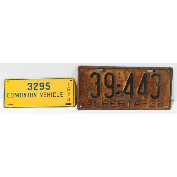TWO 1965 ALBERTA LICENSE PLATES.
