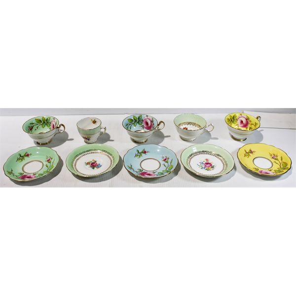 5 ASST. BONE CHINA TEA CUP & SAUCERS.