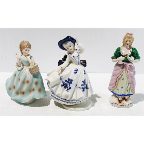 2 CERAMIC AND PORCELAIN FIGURES & WIND UP MUSICAL FIGURE