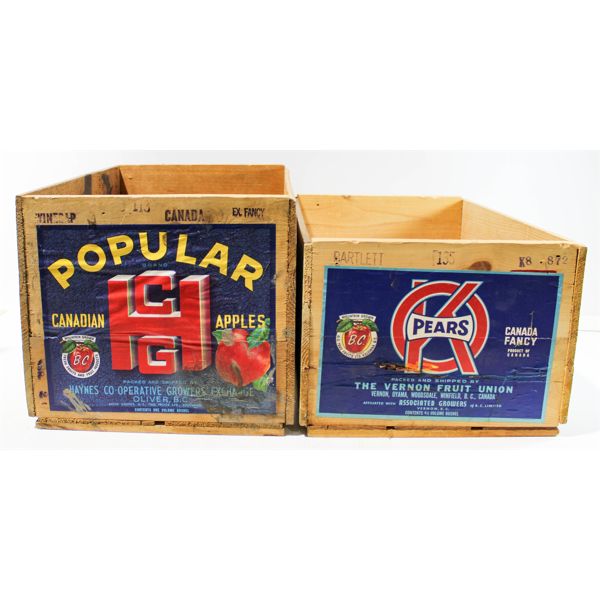 2 VINTAGE WELL PRESERVED BC FRUIT CRATES