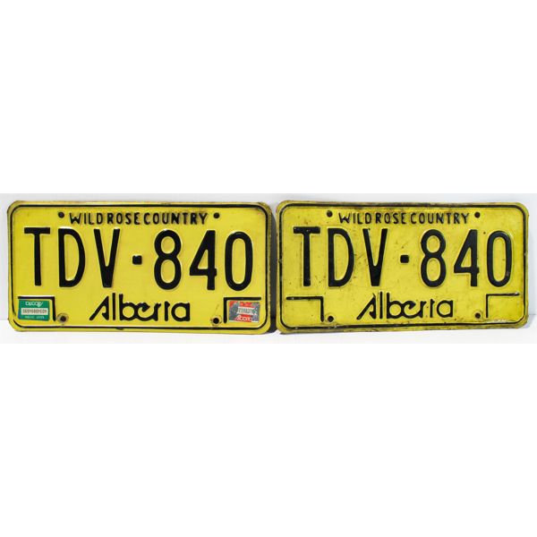 MATCHING PAIR WILD ROSE COUNTRY ALBERTA LICENSE PLATES C.1984