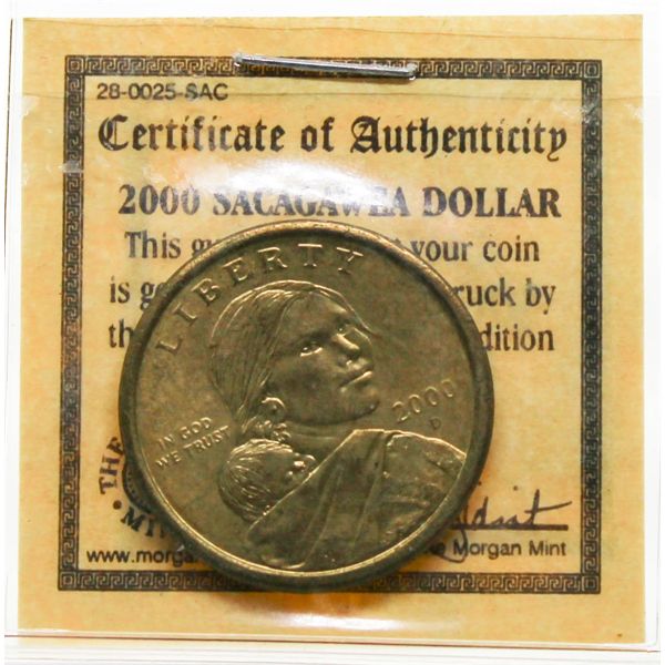 YEAR 2000 USA SACAGAWEA DOLLAR W/ COA 