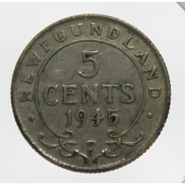 1945 C NEWFOUNDLAND SILVER 5 CENT COIN