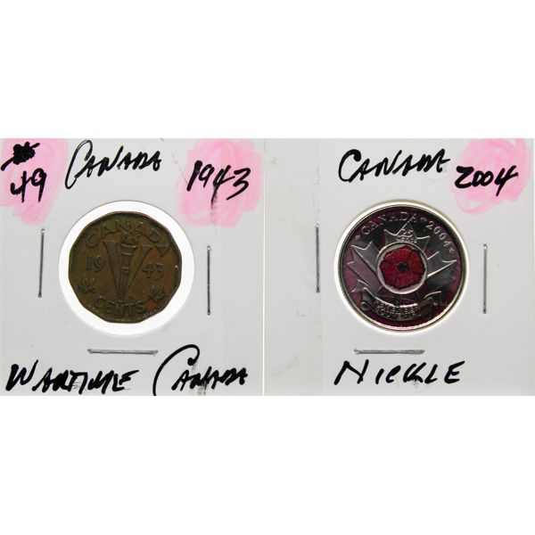 '43 CANADA WARTIME & 2004 REMEMBRANCE DAY COINS
