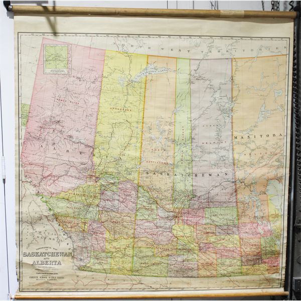 VINT SCHOOL WALL ALBERTA & SASK. TOPOGRAPHICAL MAP