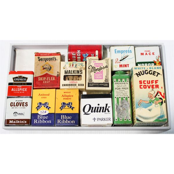 ASSORT. VINT. TINS SPICE ETC.