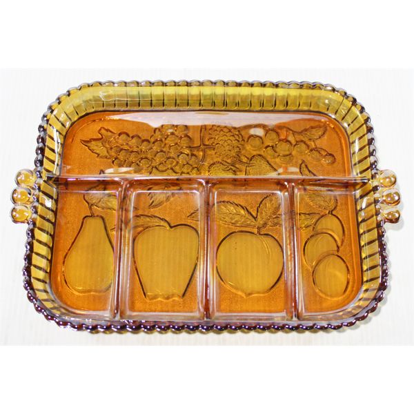 CARNIVAL GLASS DIVIDED SERVING DISH