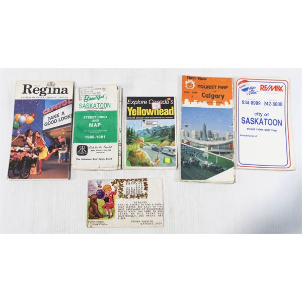 ASSORT. VINT. POSTCARD & ROAD MAPS