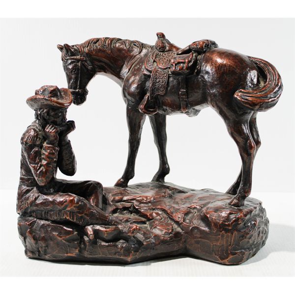 COWBOY PLAYING HARMONICA & HORSE SCULPTURE AUSTIN PROD.