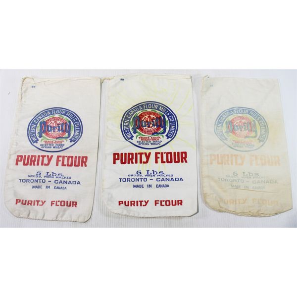 3 VINT. CANADIAN MILLS 5LB FLOUR SACKS