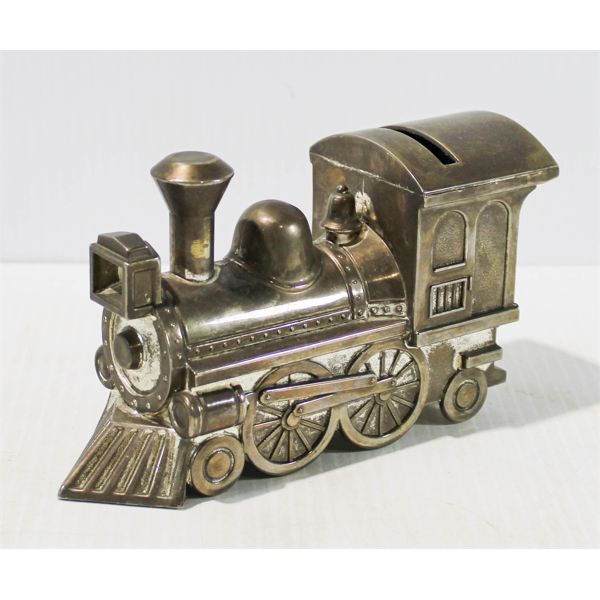 SILVER PLATED LOCOMOTIVE COIN BANK