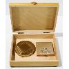 Image 1 : WOOD JEWELRY BOX W/ VINT. MAKEUP COMPACTS
