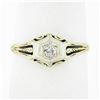 Image 1 : Antique Art Deco 14k TT Gold .14 ctw European Diamond Solitaire Open Engraved Ri