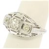 Image 5 : Antique Art Deco 18k White Gold Filigree 0.72 ctw 3 Old European Cut Diamond Rin