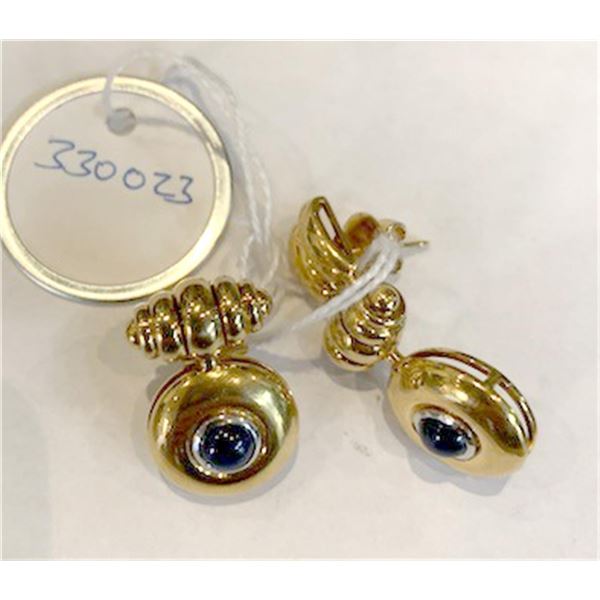 Pair of Heavy 18K Gold & Sapphire Earrings