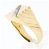 Image 8 : Men's Vintage 14k Yellow Gold .20 ctw Diagonal Pave Diamond Wide Ribbed Band Rin