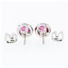 Image 3 : 14k White Gold 1.35 ctw Round Prong Pink Tourmaline & Diamond Halo Stud Earrings