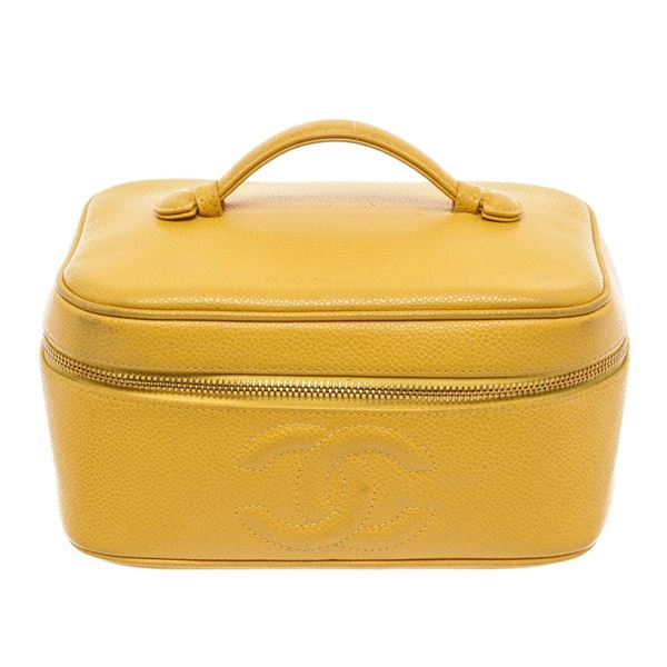 Chanel Yellow Caviar Leather Small CC Vanity Cosmetic Bag