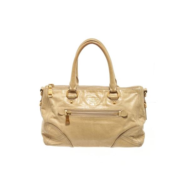 Prada Light Yellow Beige Leather Shoulder Bag