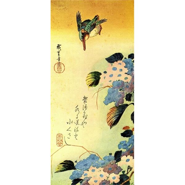 Hiroshige Kingfisher and Hydrangea