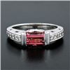 Image 2 : 18k White Gold 2.05 ctw Emerald Cut Pink Tourmaline & Round Diamond Band Ring