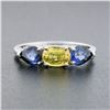 Image 2 : 14k White Gold 2.25 ctw Oval Yellow & Pear Cut Blue Sapphire Three 3 Stone Ring