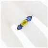 Image 3 : 14k White Gold 2.25 ctw Oval Yellow & Pear Cut Blue Sapphire Three 3 Stone Ring