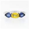 Image 4 : 14k White Gold 2.25 ctw Oval Yellow & Pear Cut Blue Sapphire Three 3 Stone Ring