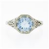 Image 4 : Vintage 14K White Gold 1.32 ctw Round Aquamarine Solitaire Open Filigree Work Ri