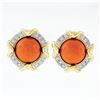 Image 1 : Tiffany & Co. 1985 18k Yellow Gold & Platinum GIA Coral & Diamond Button Earring
