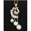 Image 1 : Vintage 14K Yellow Gold Round Pearl & .20 ctw Diamond Spiral 16" Pendant Necklac