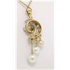 Image 5 : Vintage 14K Yellow Gold Round Pearl & .20 ctw Diamond Spiral 16" Pendant Necklac